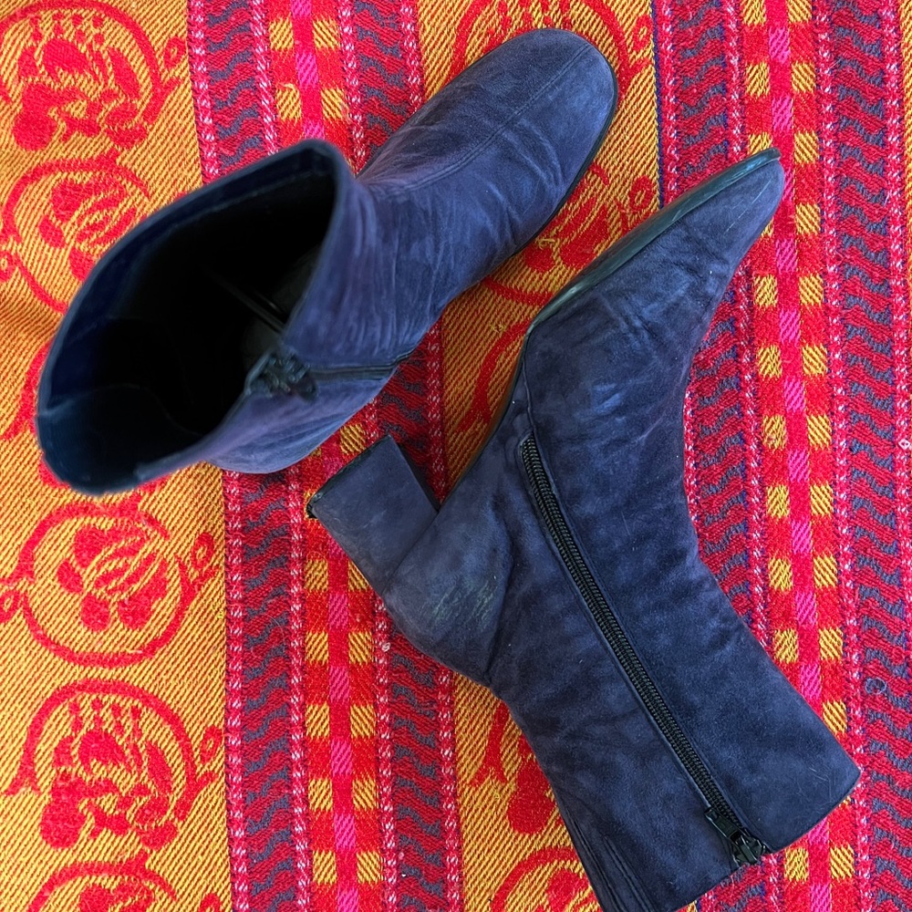Vintage 90s Does 60s Blueberry Suede Mod Style Ankle Boots